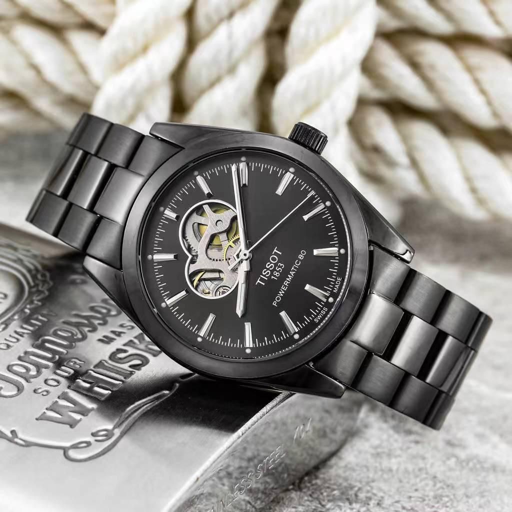 Tissot Black Powermatic 80 Stainless Steel Open Heart 43mm Automatic Men's Watch