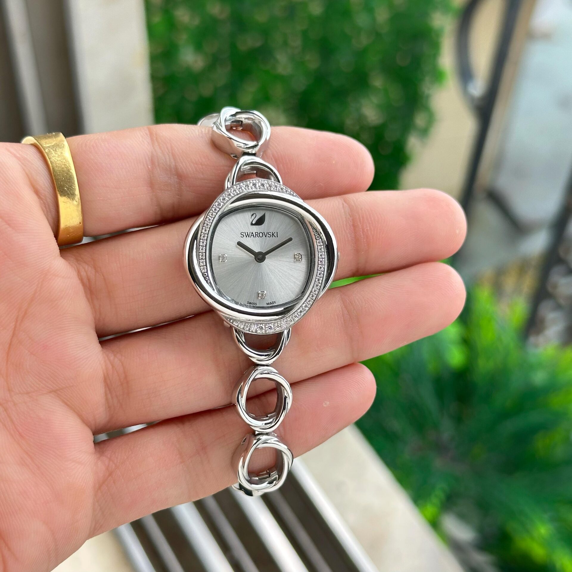 Elegant Swarovski Stainless Steel Silver 35mm Swiss Quartz Movement Women's Watch