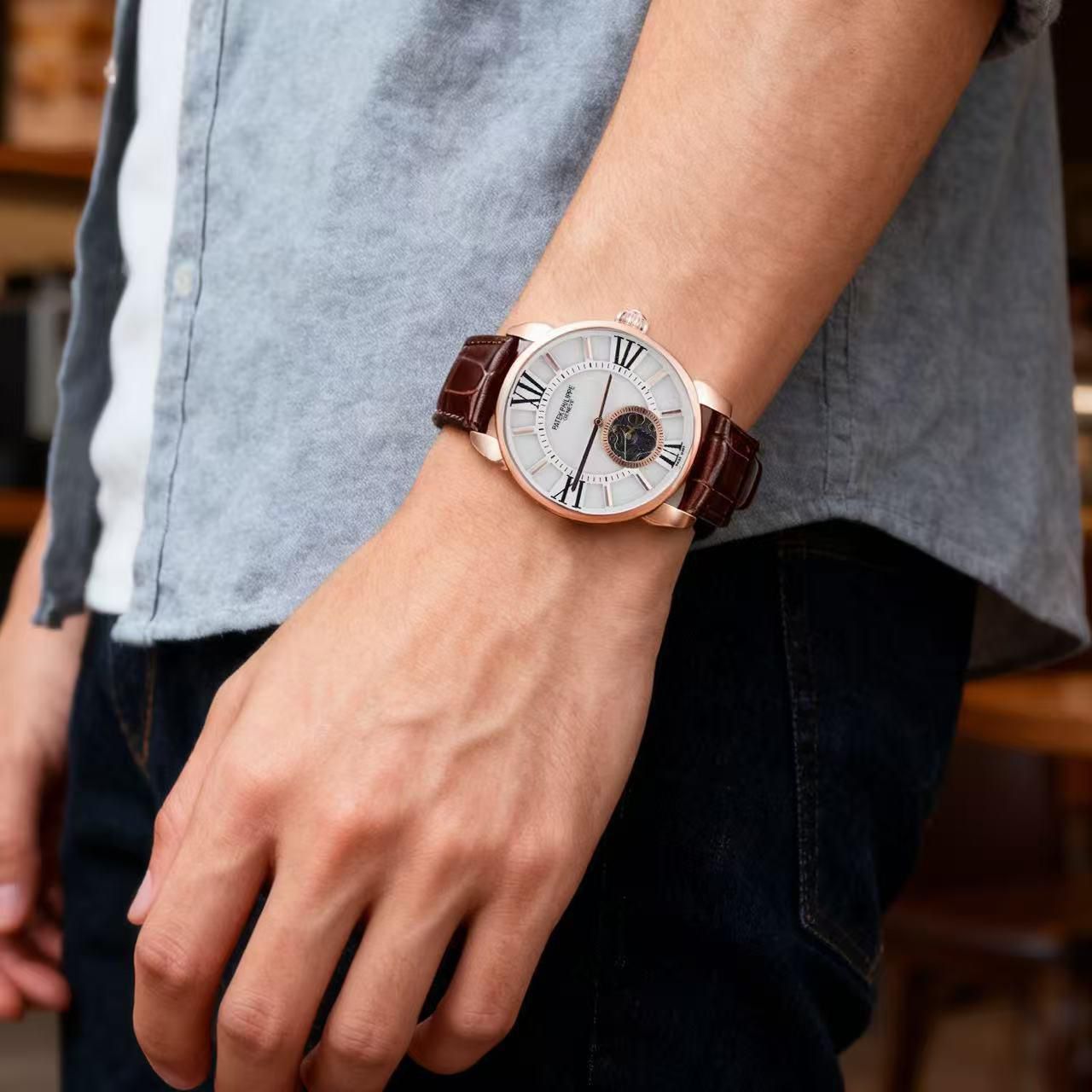 Patek Philippe Master Tourbillion Open Heart Leather Strap 44mm Automatic Men's Watch - Image 4