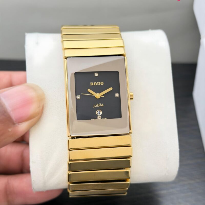 Rado Jubile Black Ceramic Rectangular Diamond Dial Quartz Movement Men’s Watch