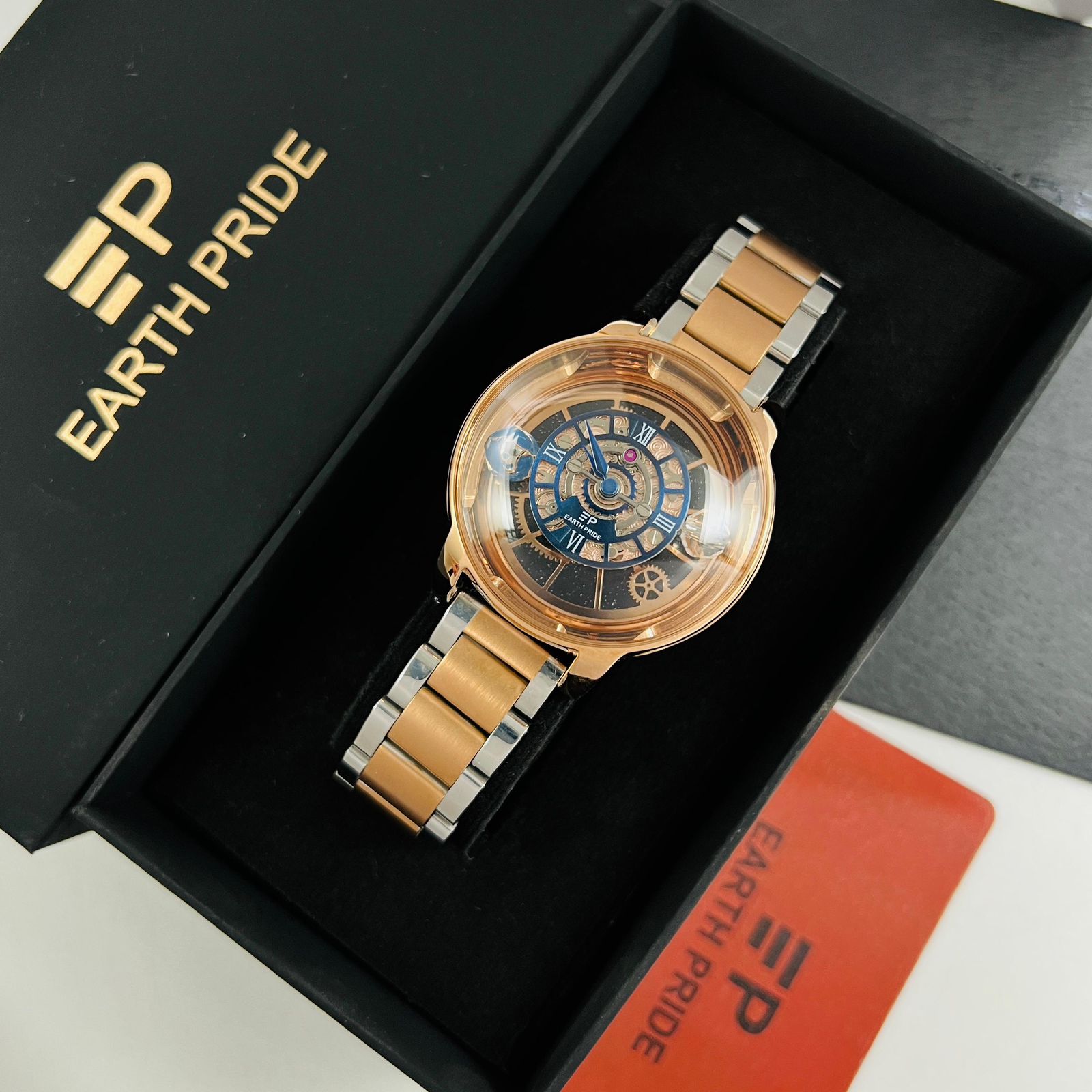 Earth Pride Skeleton Earth To Moon Sapphire Glass 34mm Swiss Movement Men's watch