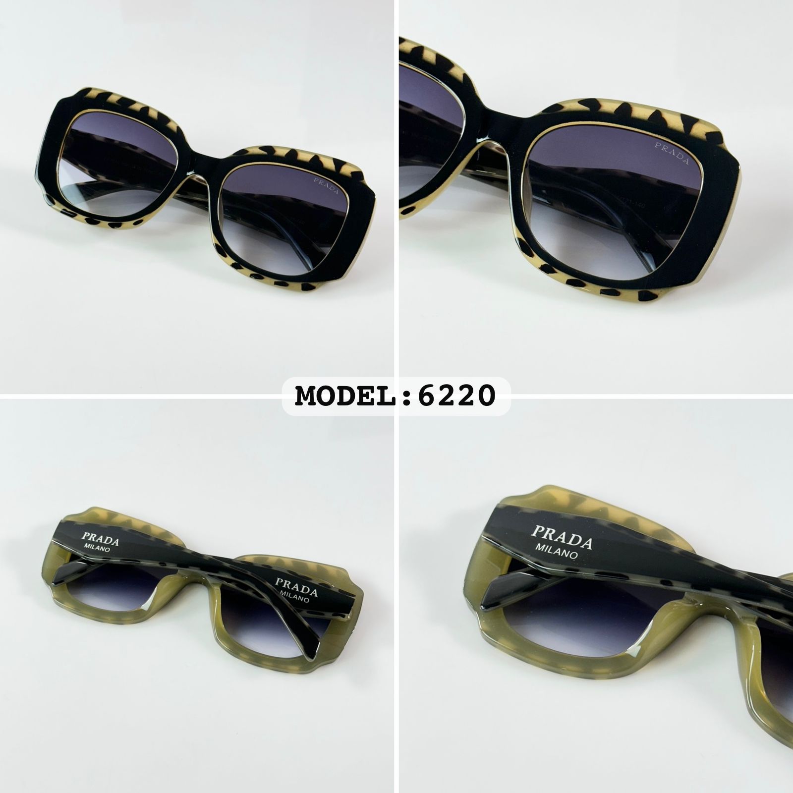Prada Women's Oversized Square Sunglasses - Black and Animal Print Gradient Lens Luxury Eyewear - Image 3