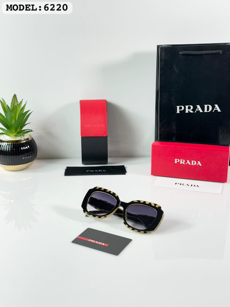 Prada Women's Oversized Square Sunglasses - Black and Animal Print Gradient Lens Luxury Eyewear - Image 4