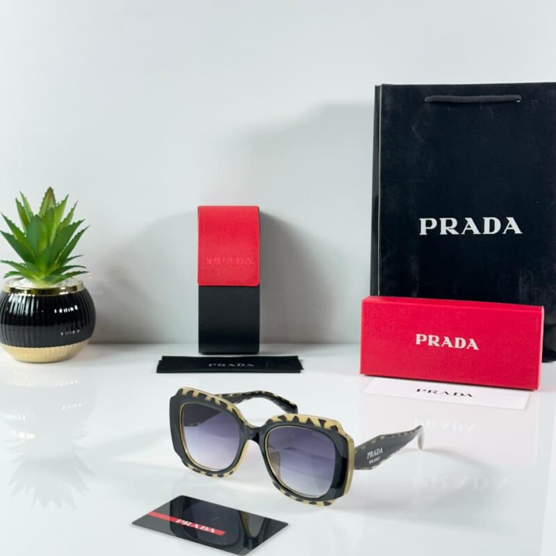 Prada Women's Oversized Square Sunglasses - Black and Animal Print Gradient Lens Luxury Eyewear