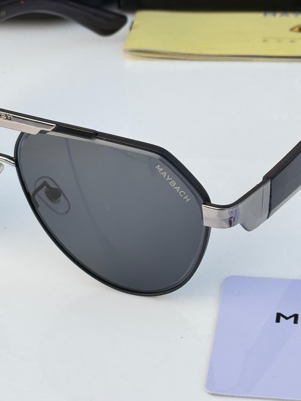 Maybach Luxury Aviator Sunglasses - Premium Wood Grain Temple & Titanium Finish Designer - Image 3
