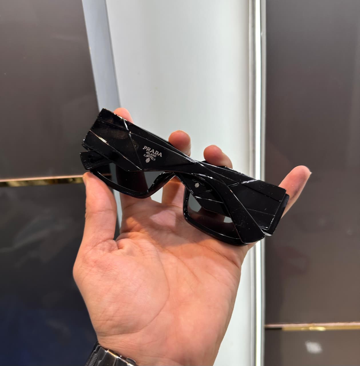 Prada Women’s Geometric Square Sunglasses - Luxury Black & Tortoise Gradient - Image 3