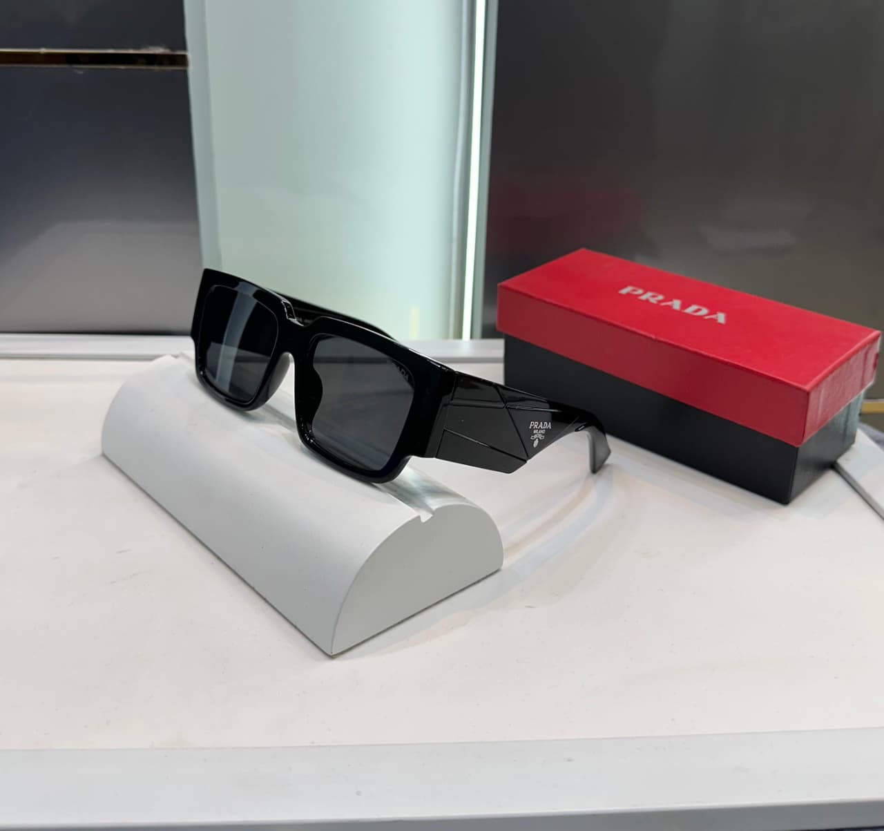 Prada Women’s Geometric Square Sunglasses - Luxury Black & Tortoise Gradient