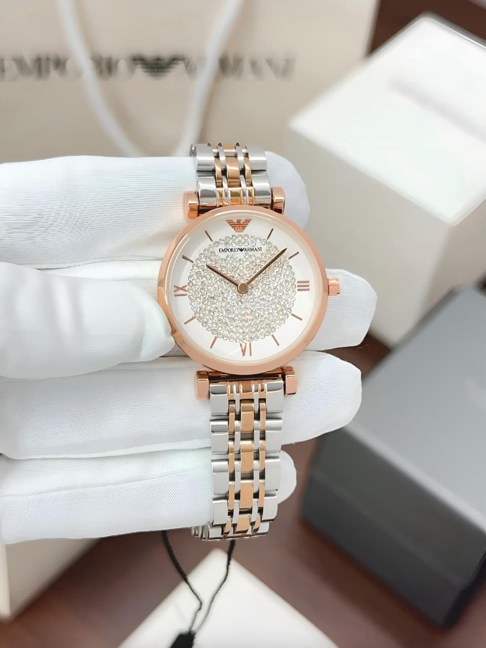 Emporio Armani Stainless Steel Two-Tone rose gold 33mm Quartz Movement Women's Watch
