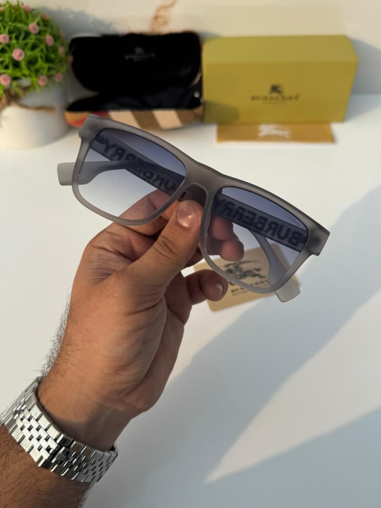 Burberry B Series Check Detail Rectangular Luxury Unisex Sunglasses - Image 5