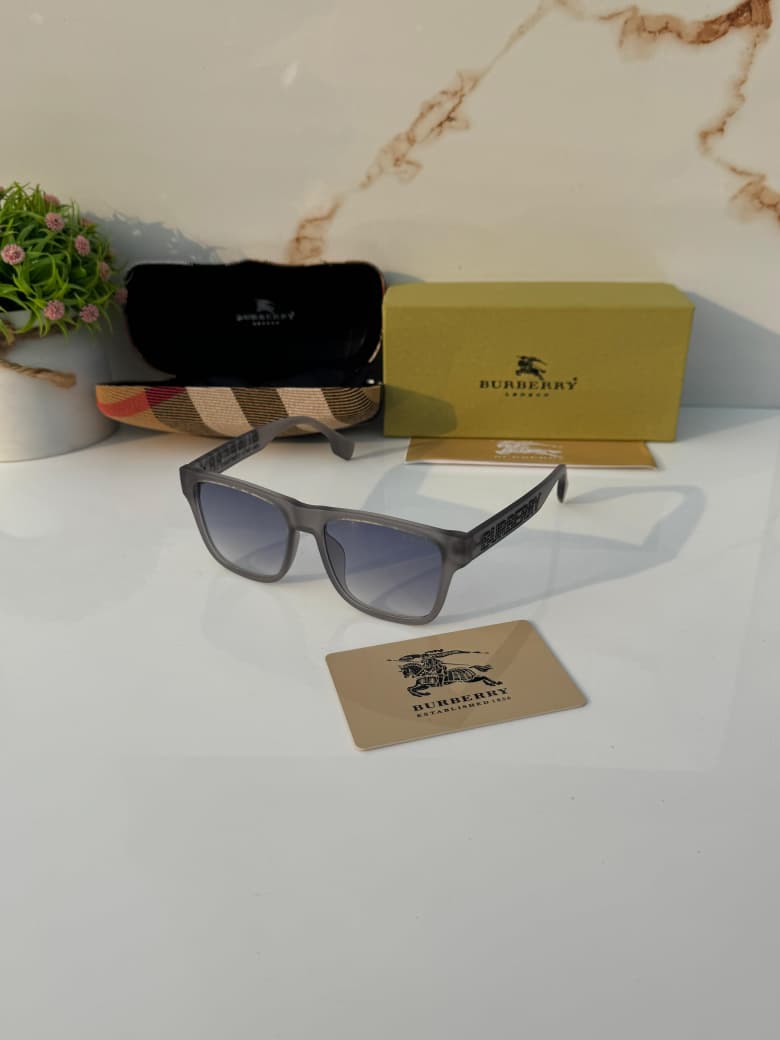 Burberry B Series Check Detail Rectangular Luxury Unisex Sunglasses