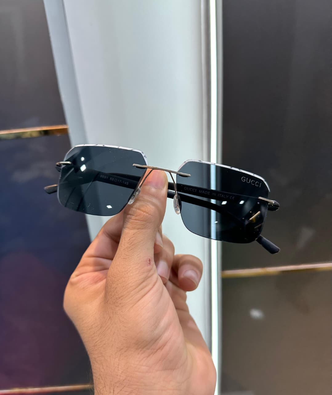 Gucci GG Logo Rectangular Black Acetate Luxury Unisex Sunglasses - Image 2