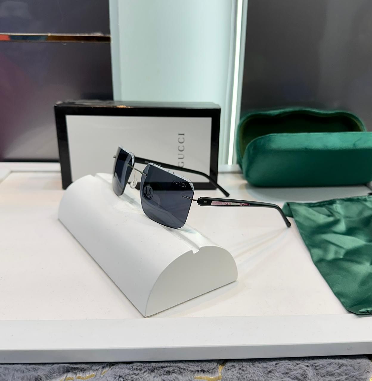 Gucci GG Logo Rectangular Black Acetate Luxury Unisex Sunglasses